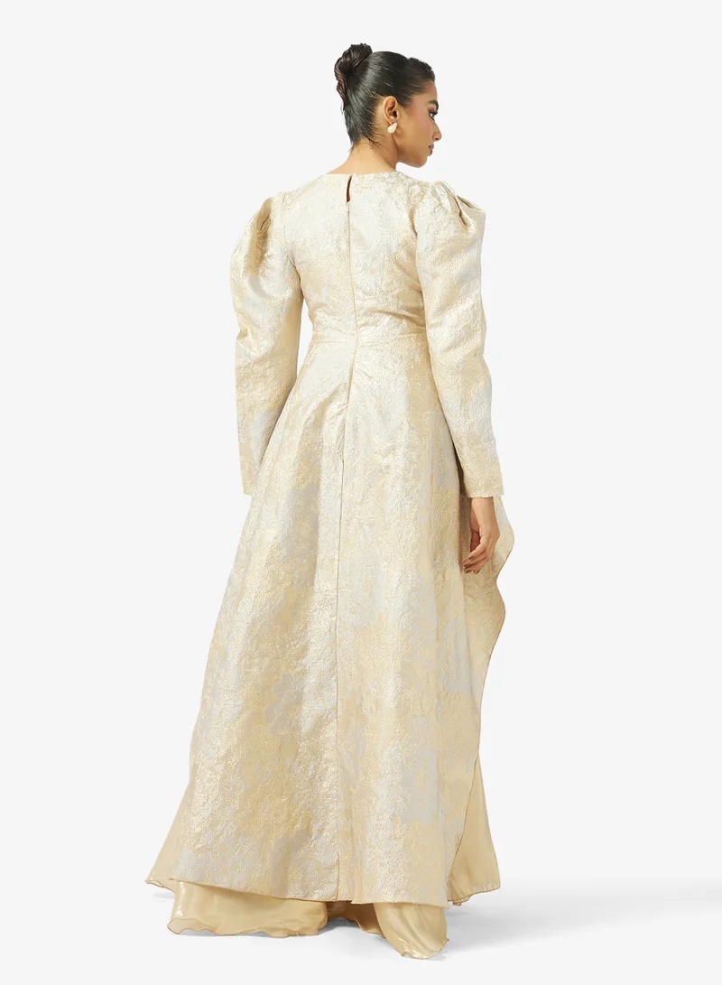 Golden Apple Puff Sleeves Maxi Dress